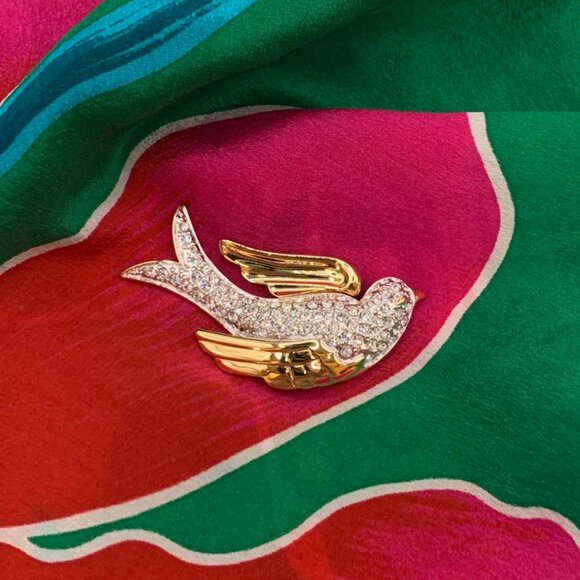 Nolan Miller Pave Bird Glamour Collection Brooch Pin Clear Crystal Gold EUC J746 - Picture 3 of 6